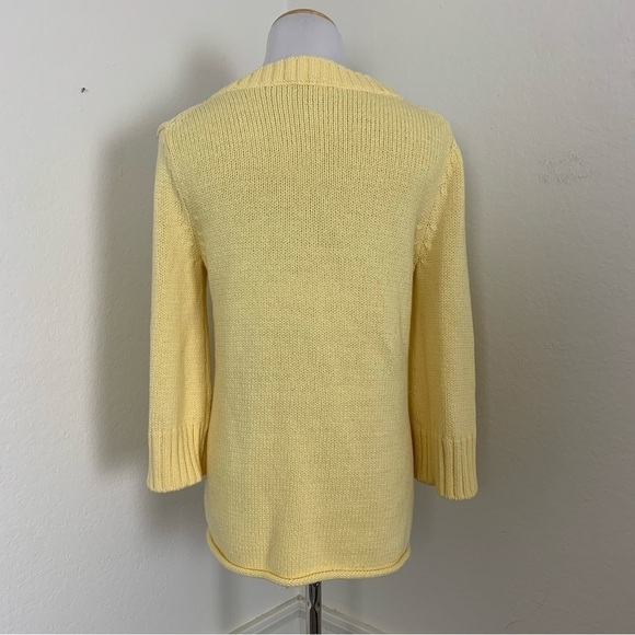 White + Warren Pullover V Neck Sweater Womens S Yellow Cotton Blend Lagenlook - Picture 7 of 16